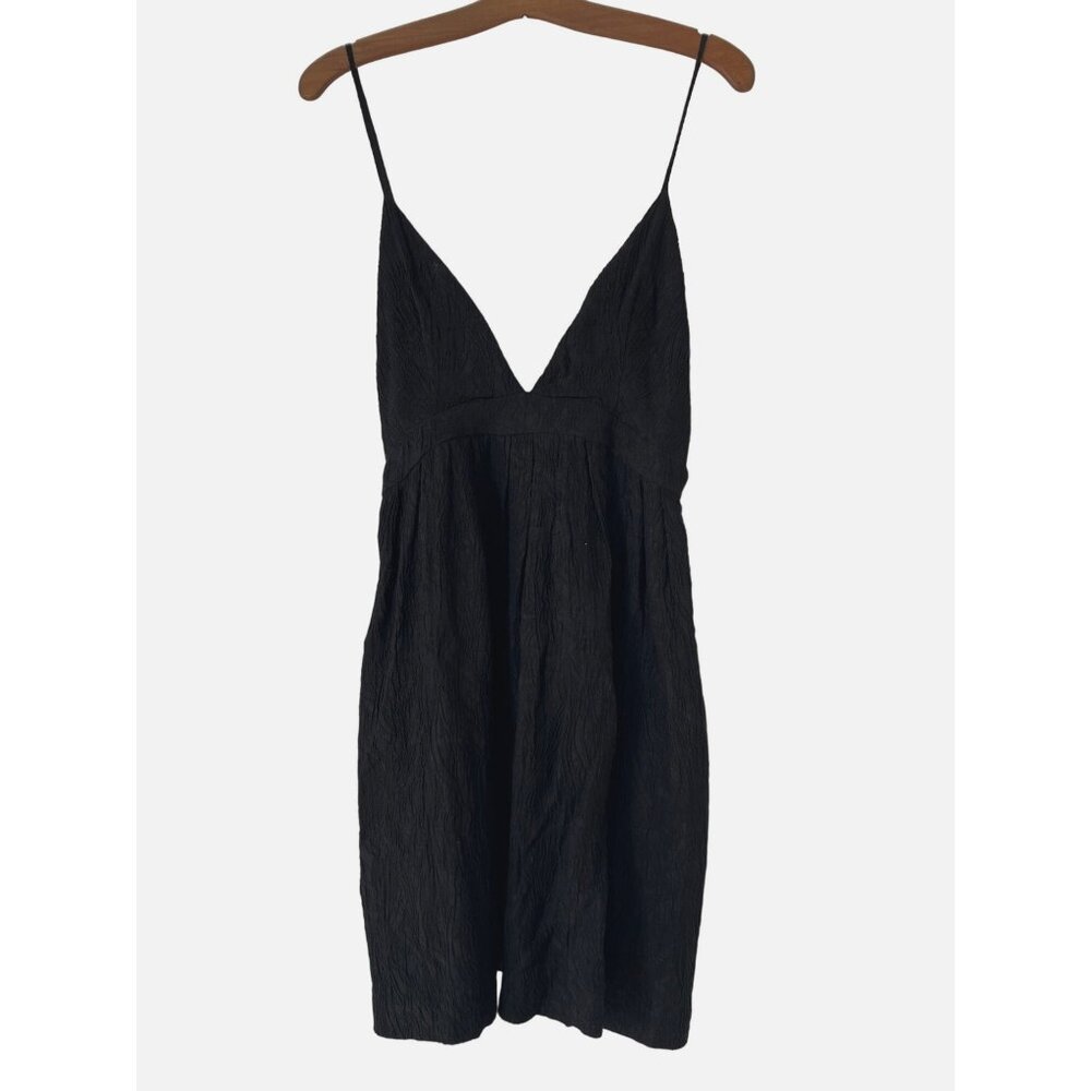 Olga Kapustina Dress Size 4 V-Neck Mini Sheath Black Spaghetti Strap Gauze